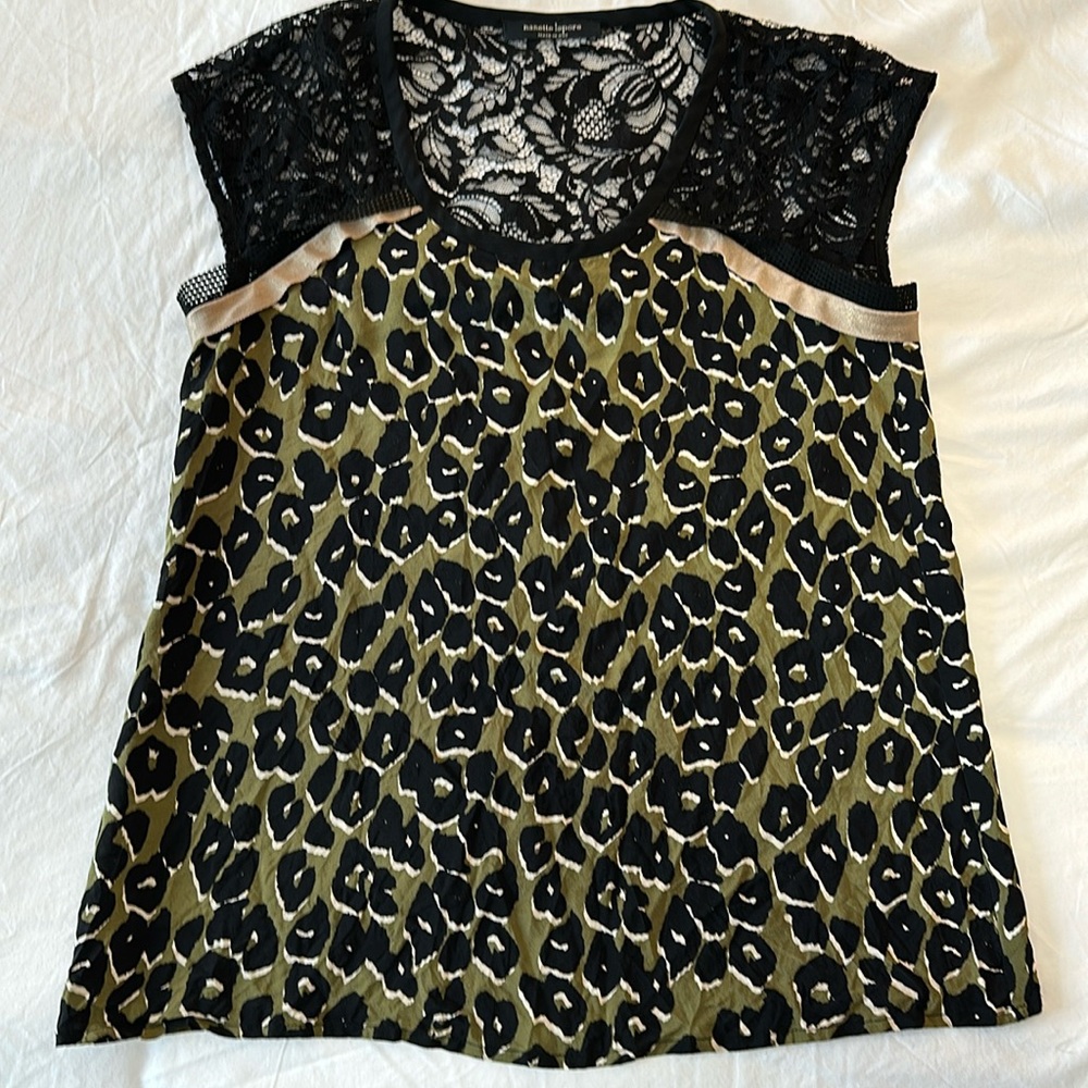 Nanette Lepore Women's Silk and Lace Leopard Print Blouse‎